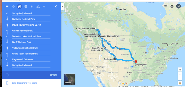 Map View of 2018 Summer Road Trip
